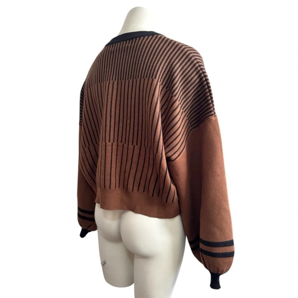 PHILOSOPHY boxy cropped striped crew neck sweater - brown & black - women medium